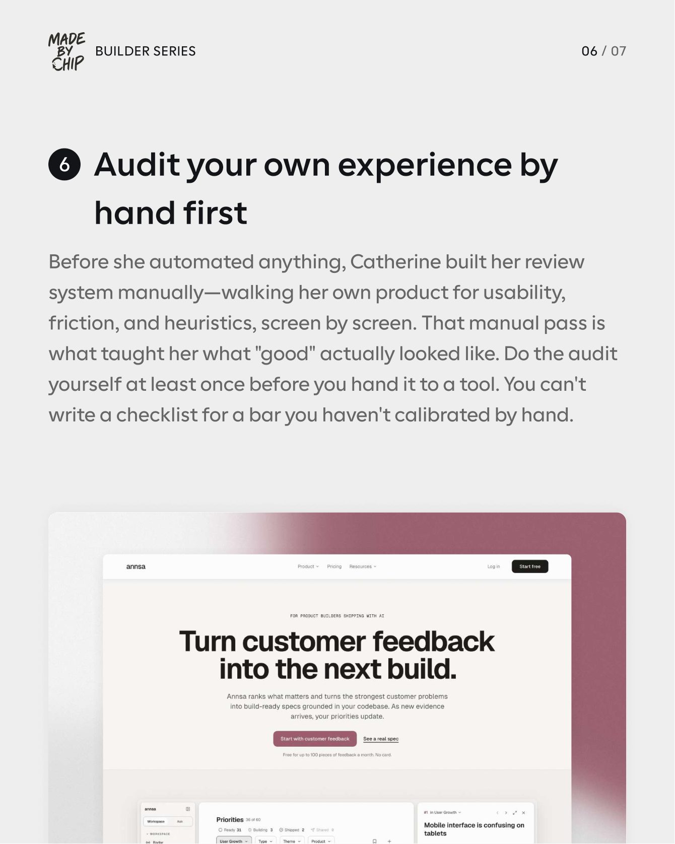 Carousel slide 6: Audit your own experience by hand first