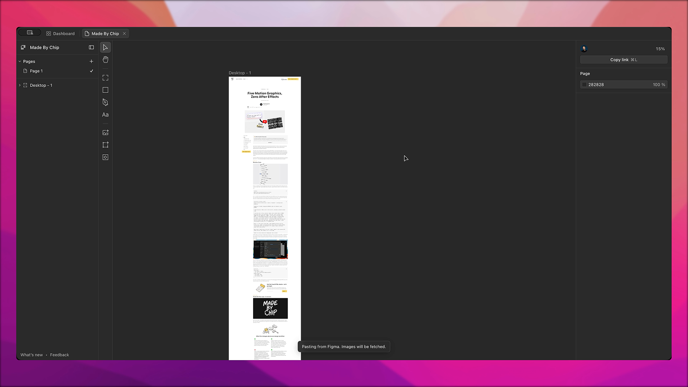 Figma artboard open alongside Paper, showing the design imported with text, spacing, and layout tokens intact