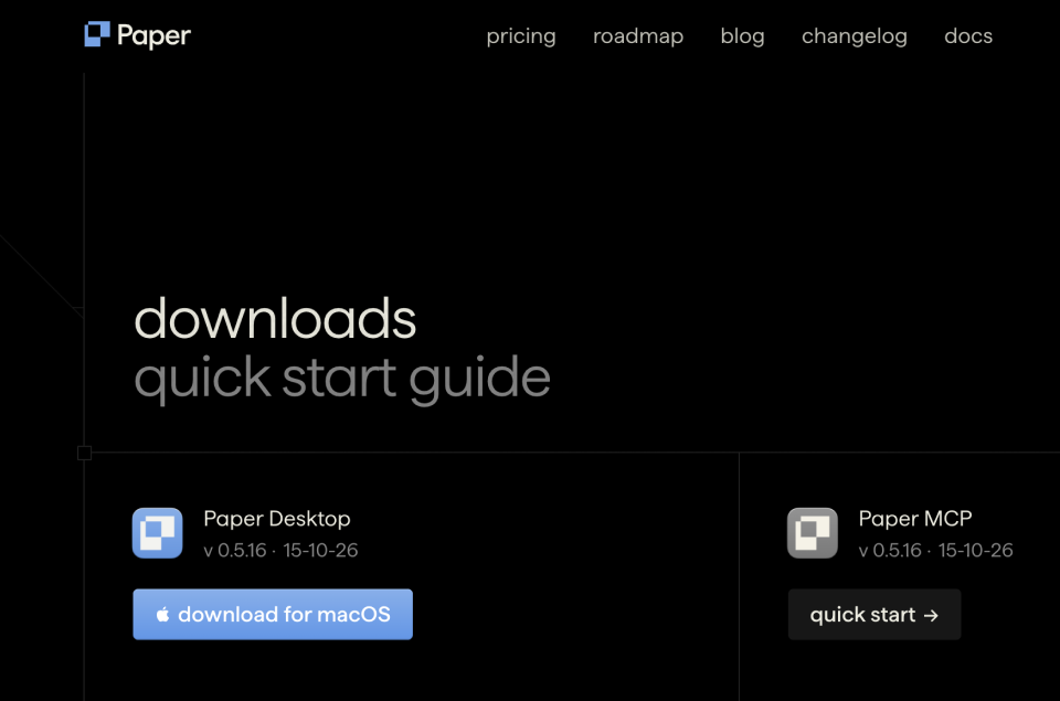 Paper's downloads page, with the Paper Desktop download button for macOS