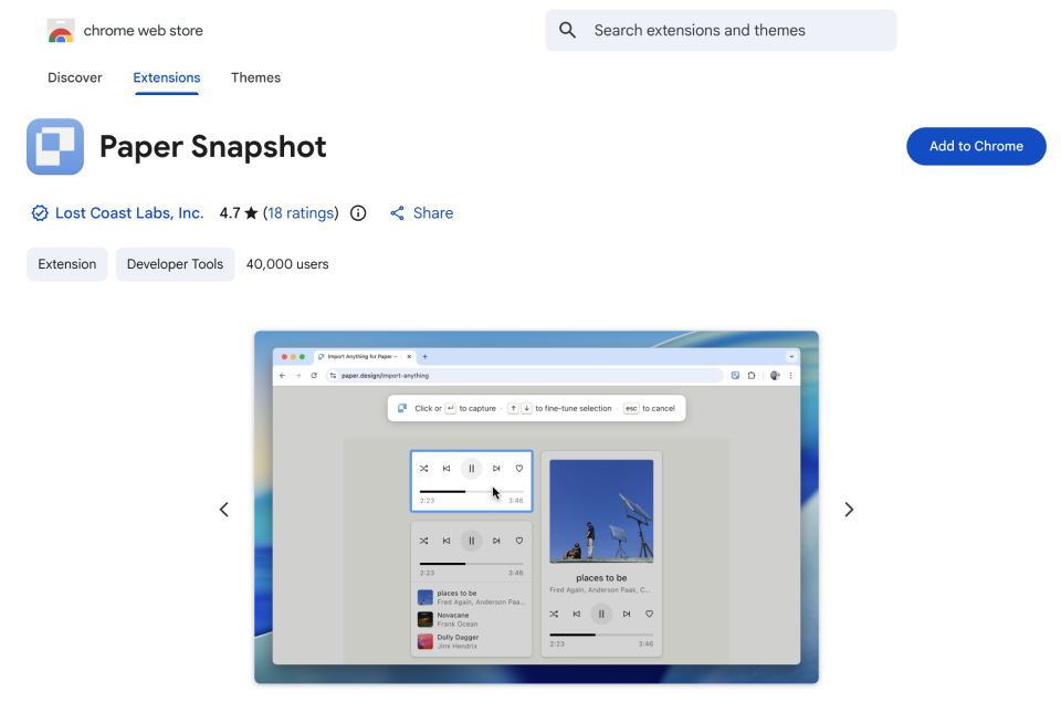 Paper Snapshot on the Chrome Web Store, with the Add to Chrome button