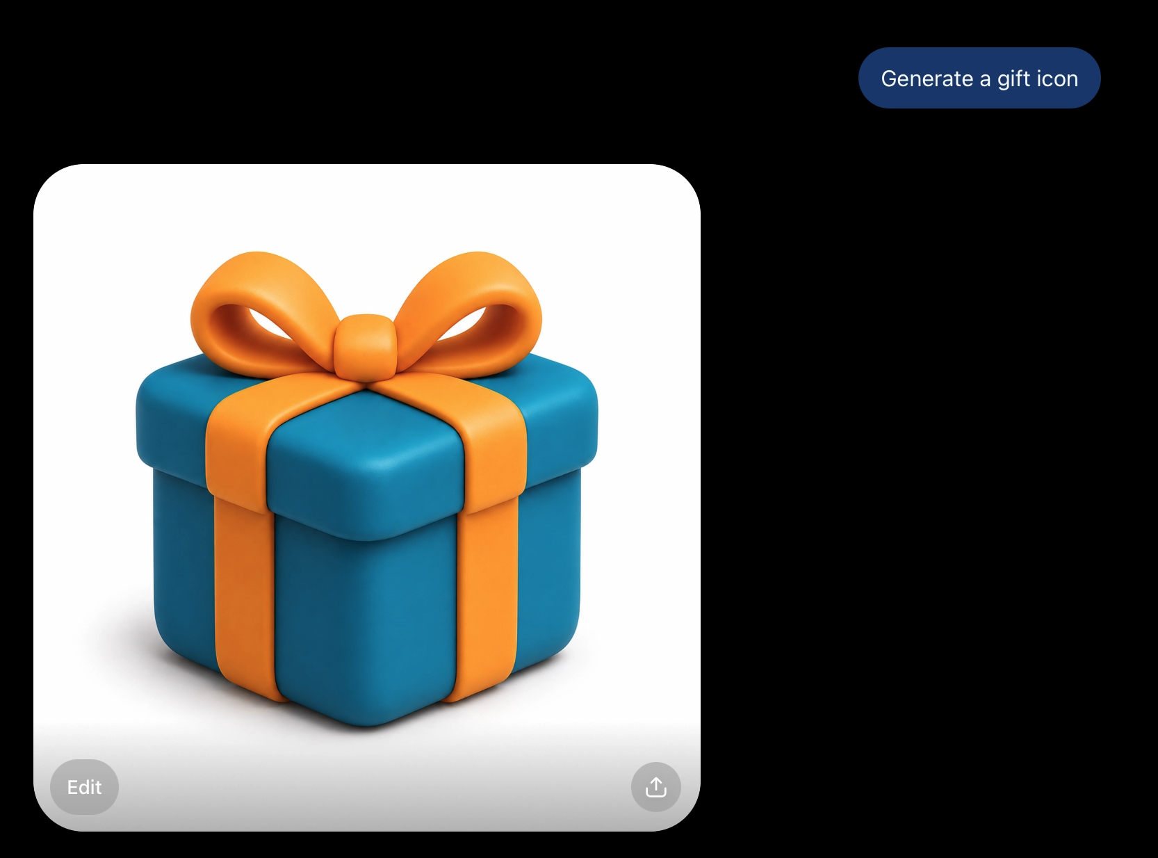 ChatGPT generating a teal and orange gift icon from the prompt 'Generate a gift icon' with no other instructions given