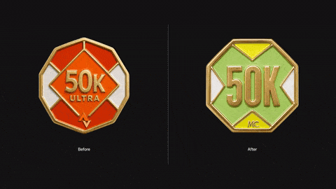 The Guild Enamel badge system instantly reskinned to a new brand palette by swapping three hex codes and a logo mark