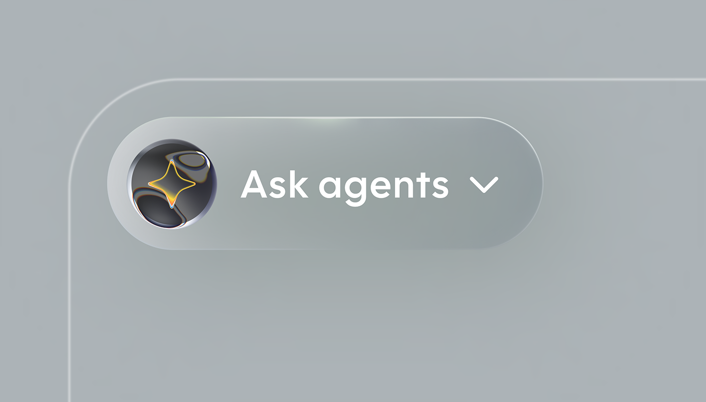 Circular AI-agent button with a pulsing white border and soft Liquid Metal glow beneath a backdrop-blurred sparkle icon