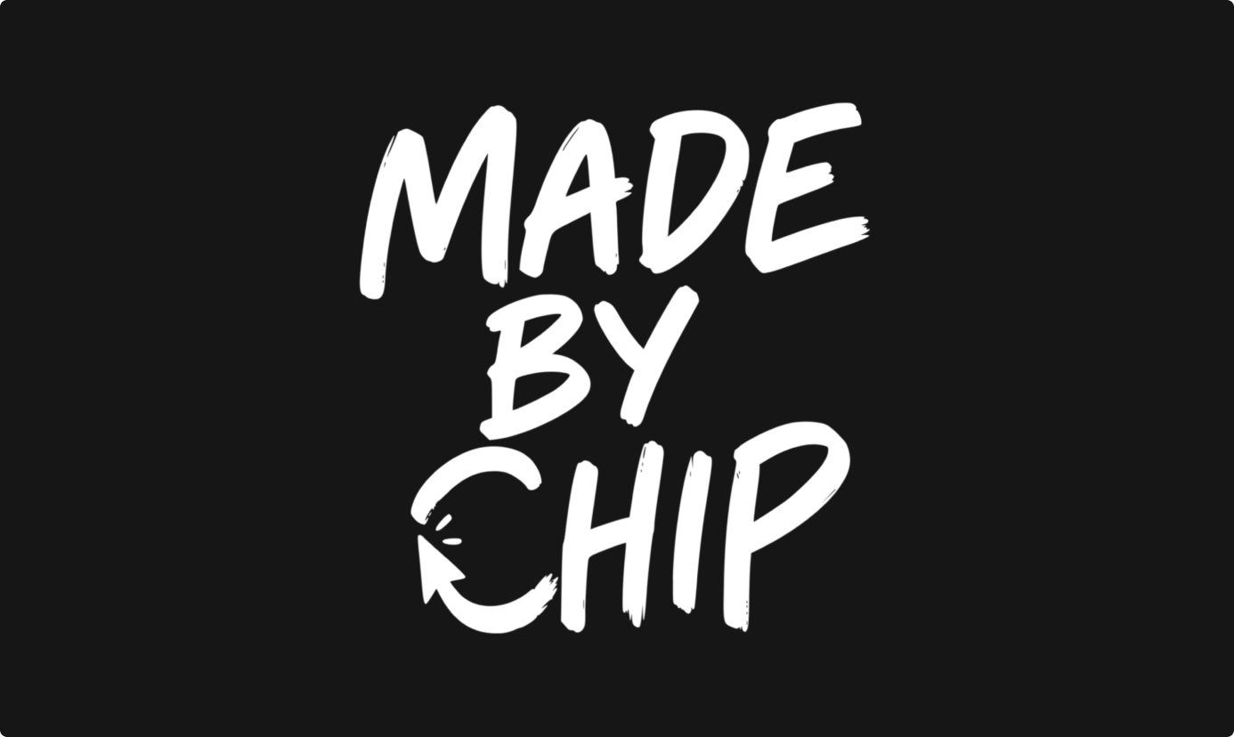 Three versions of the Made By Chip logo animation: spring bounce, continuous paint stroke, and near-simultaneous reveal