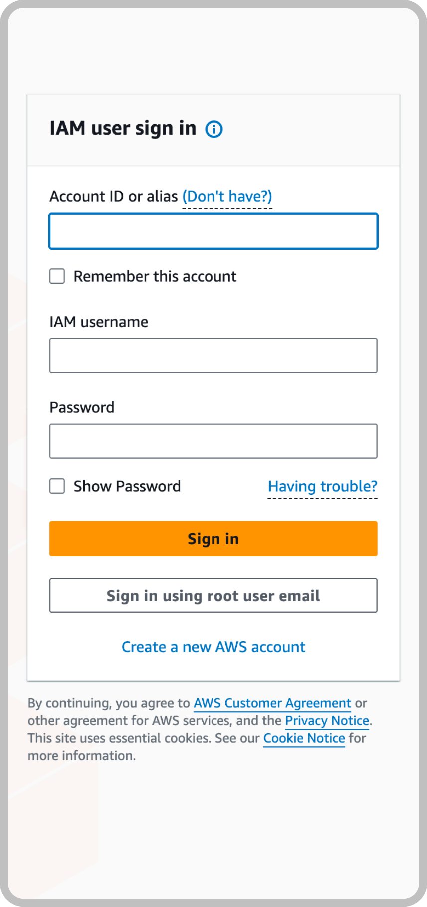 Sign into Amazon Location Service
